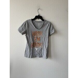 Longhorn Apparel Women’s Gray T-Shirt Hook ‘em Horns Orange Lettering Size M